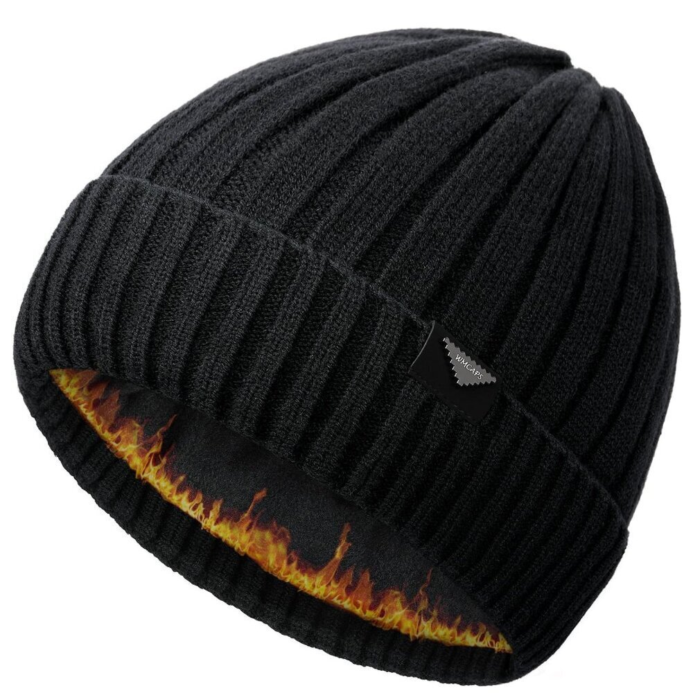 Fleece Lined Knit Beanie Unisex Warm Winter Hat Soft Stretchy Ski Cap